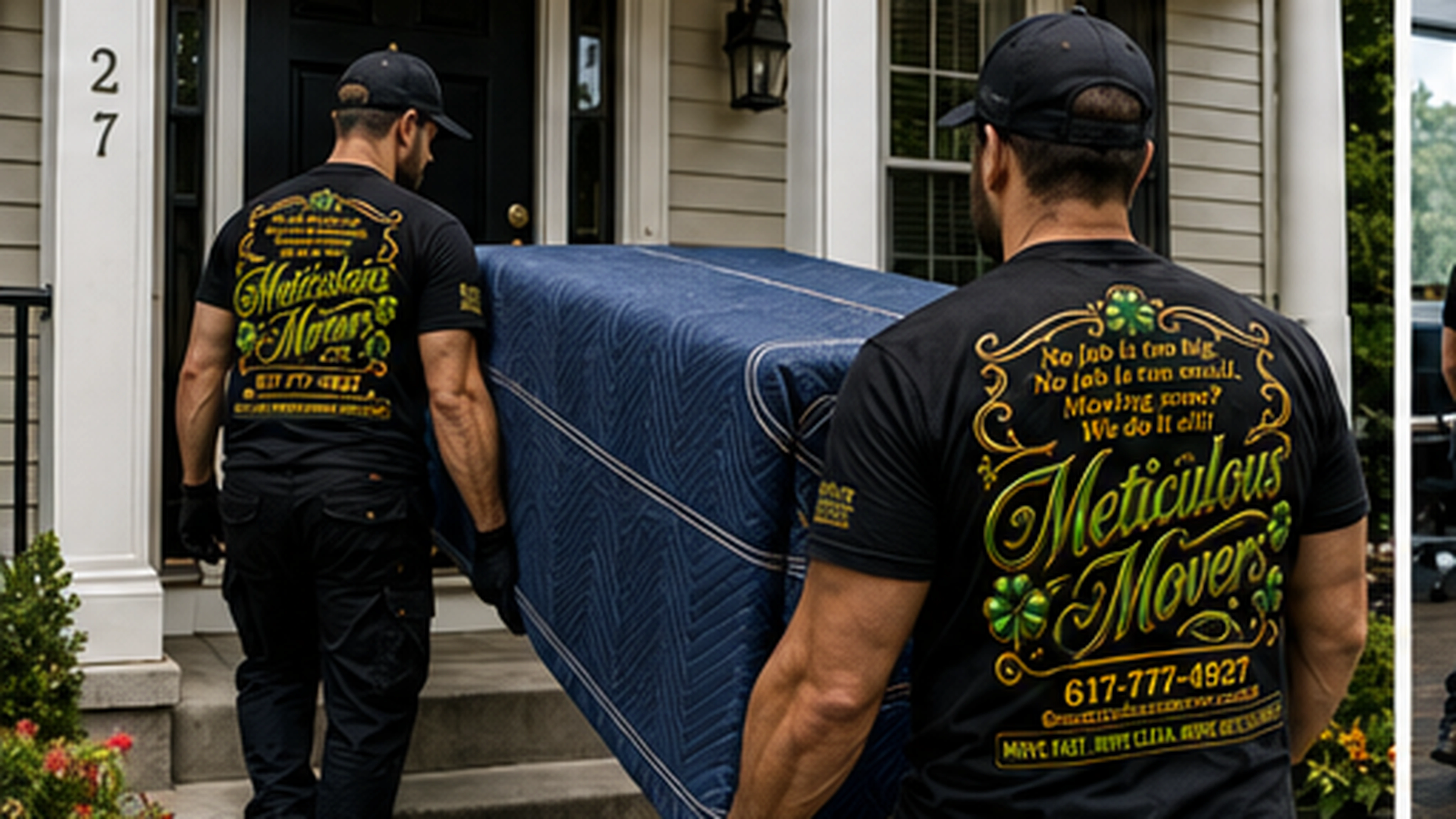 Meticulous Movers residential moving crew carrying protected furniture