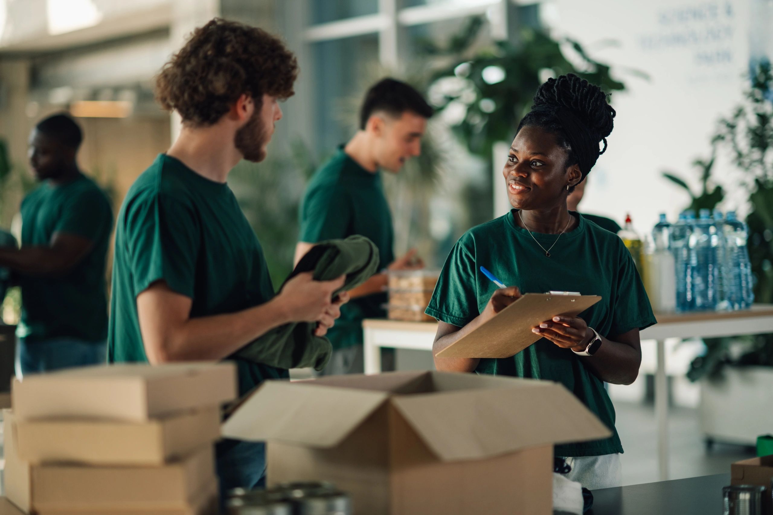 professional moving company team helping clients